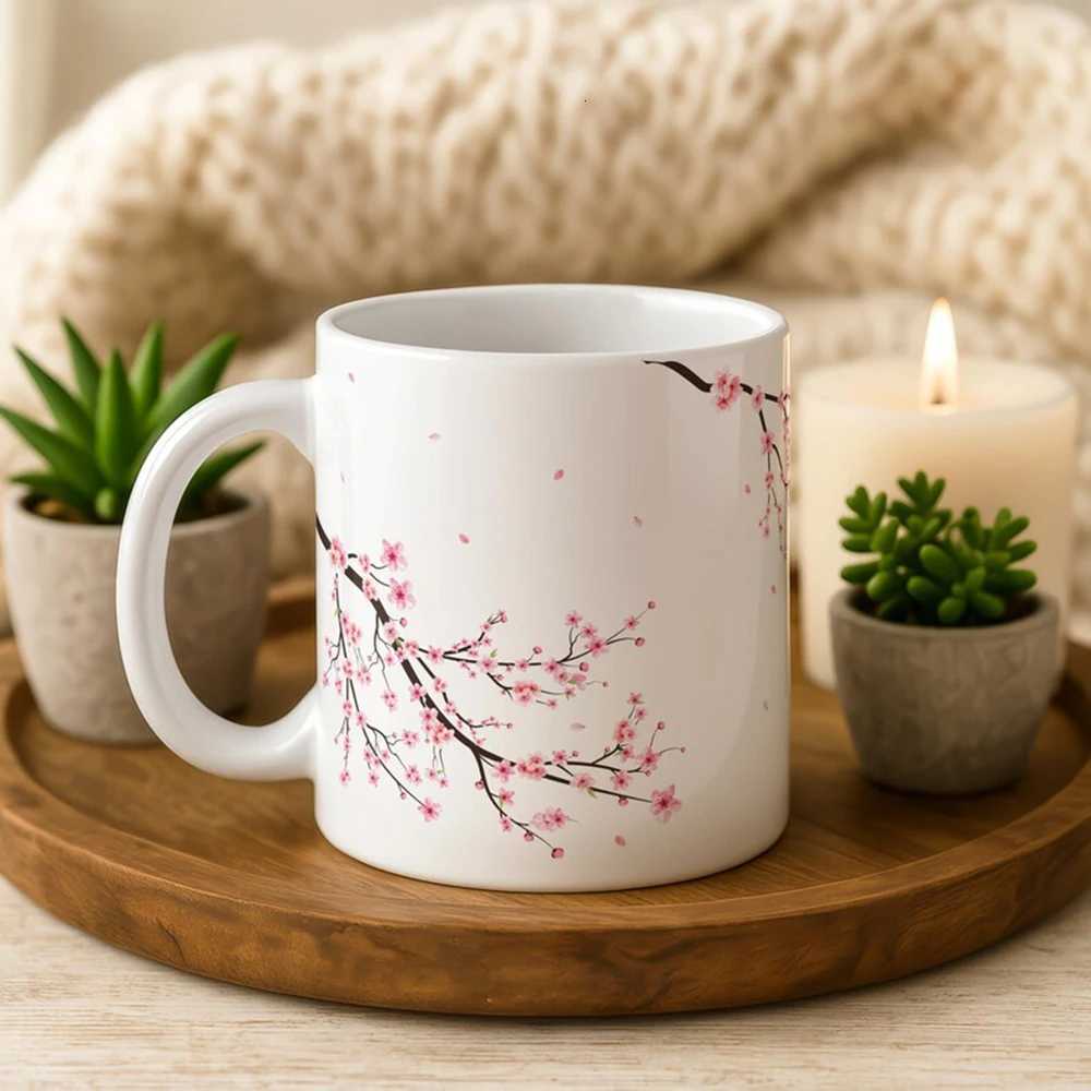 Customized Name Ceramic Mug Personzed Cherry Blossom Design Coffee Cup Pink Flower Mug Christmas Gift for Mom or Friend C251210