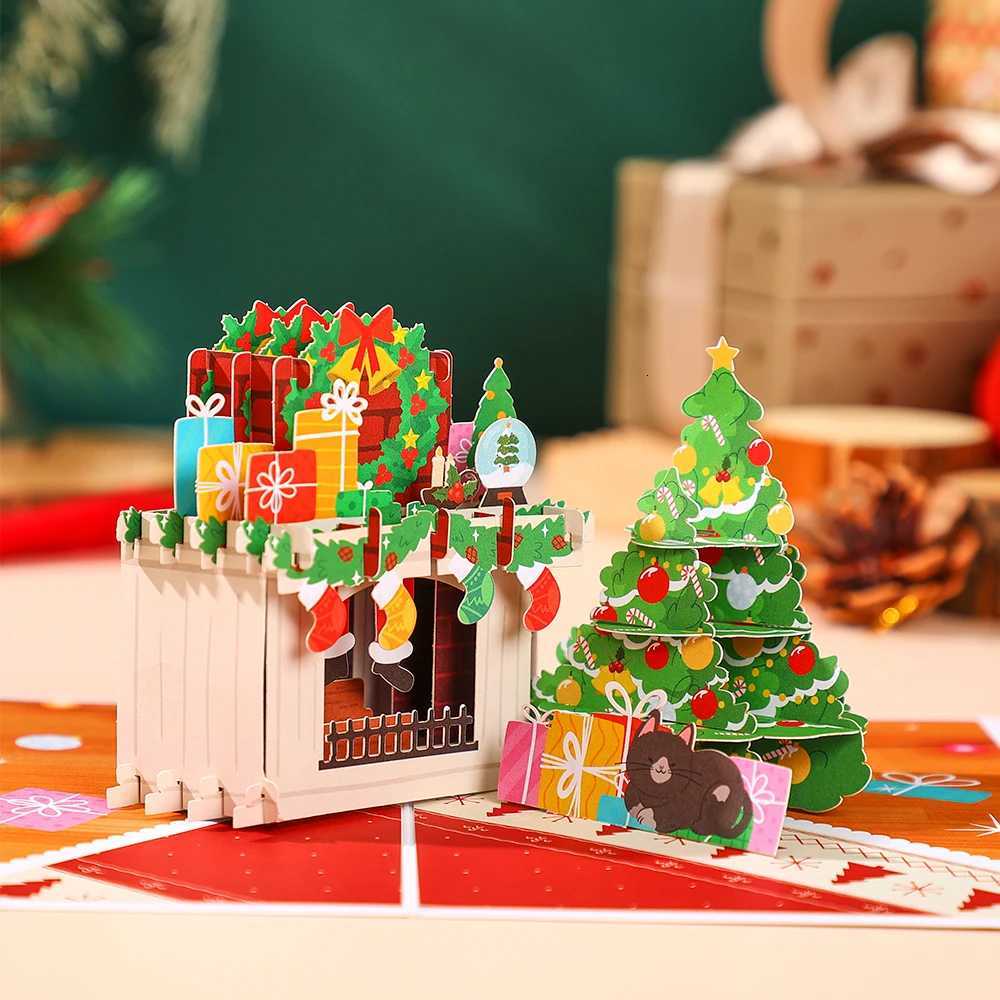 3D -Up Card with Christmas Fireplace Tree H251210