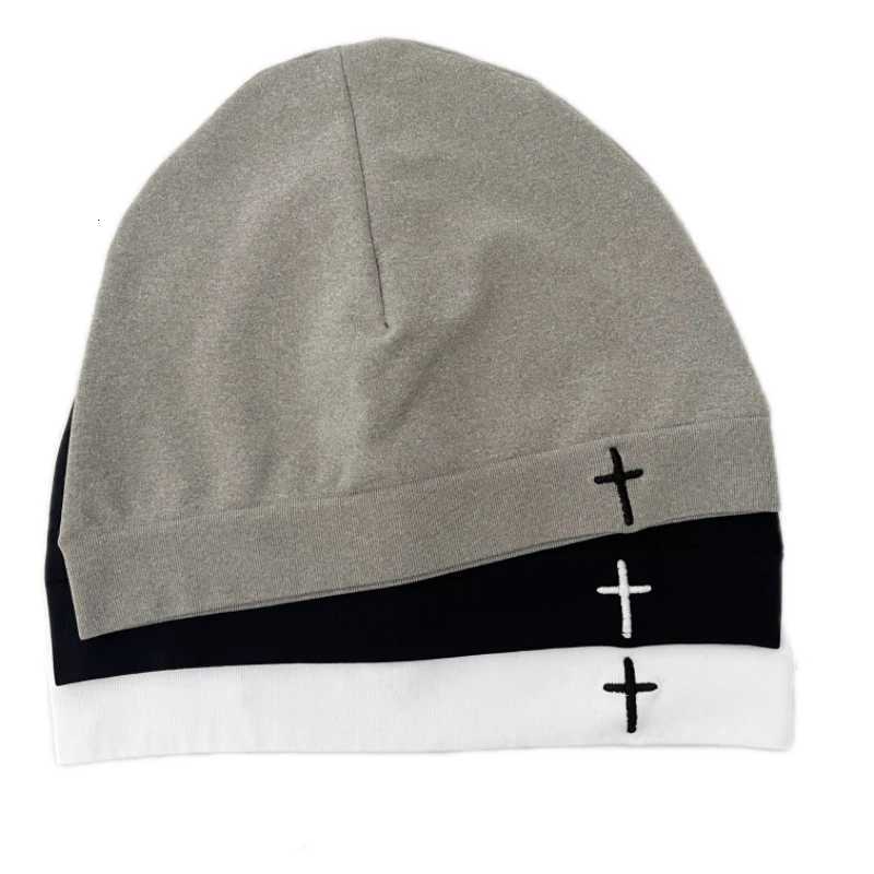 Luxury Cross Embroidered Knitted Skull Hat for Autumn and Winter Warmth Cover Single layer Nylon Hat for Party Y251209