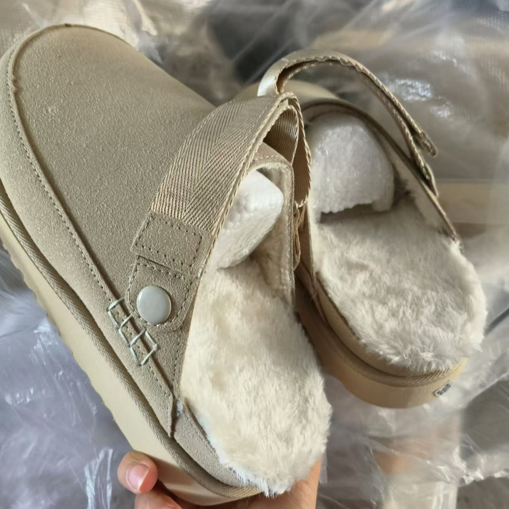 Designer Shoes Round Thick Sole Fleece-Lined Low-Cut Shoes for Women Strap Closed Toe Back Open Cotton Slippers Wish