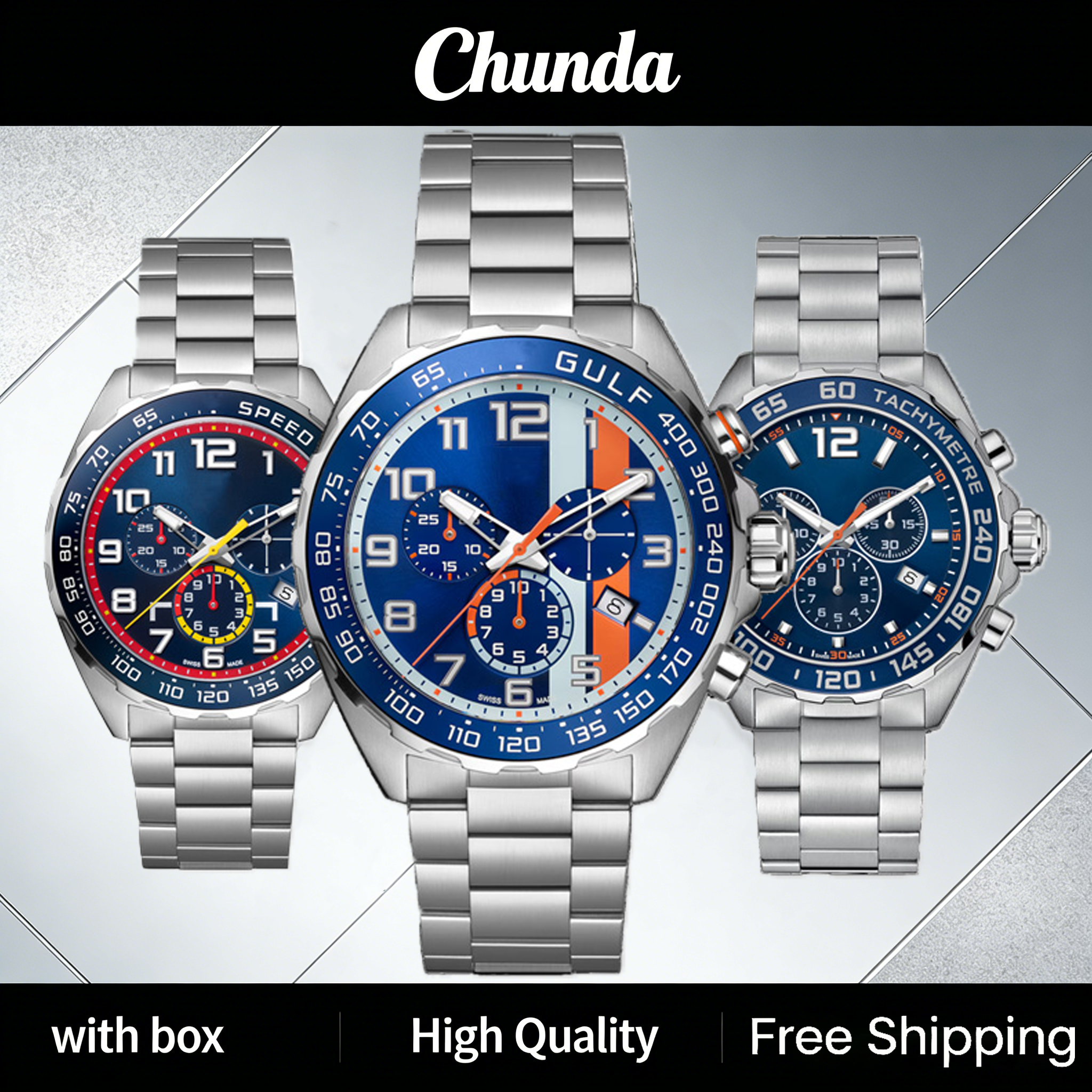 AAA Tageres Hueuerfly Watch F1 Superclone Designer Watch Luxury Mens Chronograph Watch High Quality Luminous Dial Stainless Steel Band With Box Free Shipping