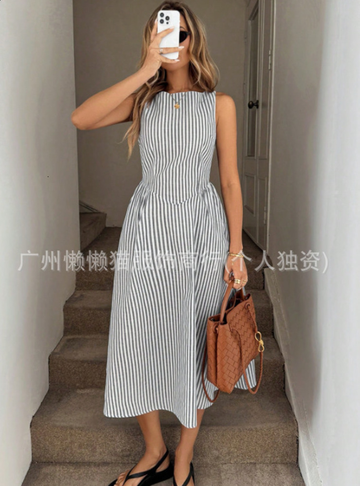 Bohemian Holiday Sundress ZANZEA Summer Elegant Maxi Dress Women Chic Striped Robe Longue Beach Party Sleeveless Dress240730
