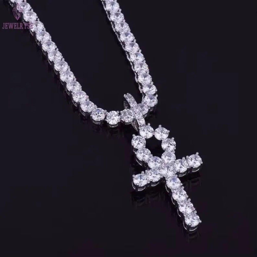 Iced Out Mossanite Pendant Ankh Cross Charm Gold Plated Hiphop 925 Silver VVS Diamond Custom Moissanite Pendant