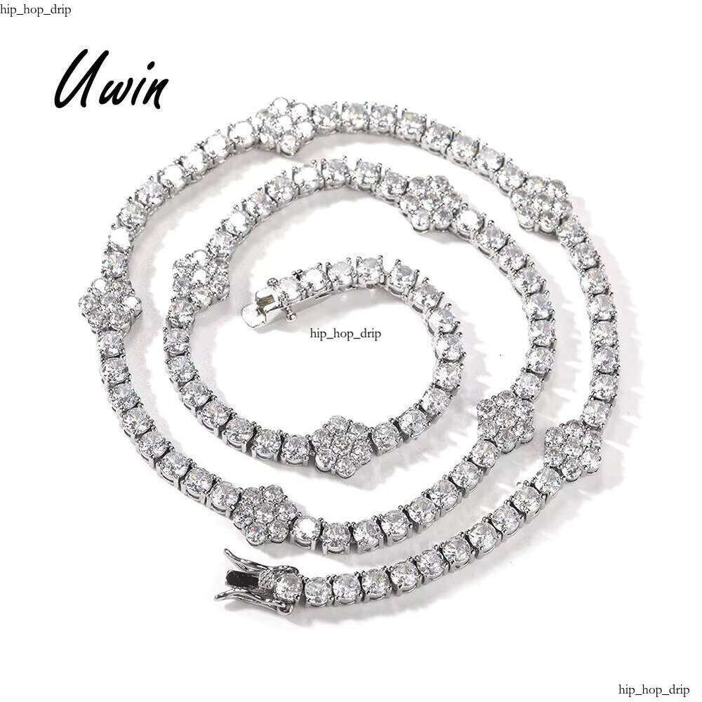 UWIN Full Ice VVS Moissanite Flower Tennis Collar Chain Necklace Hip Hop Women's Light Luxury Jewelry