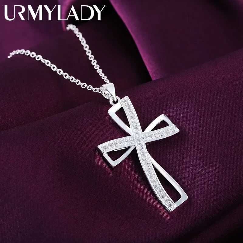 Promotions 45cm 925 sterling silver necklace charm for women cyrstal Cross pendant chain jewelry fashion cute wedding party M251211