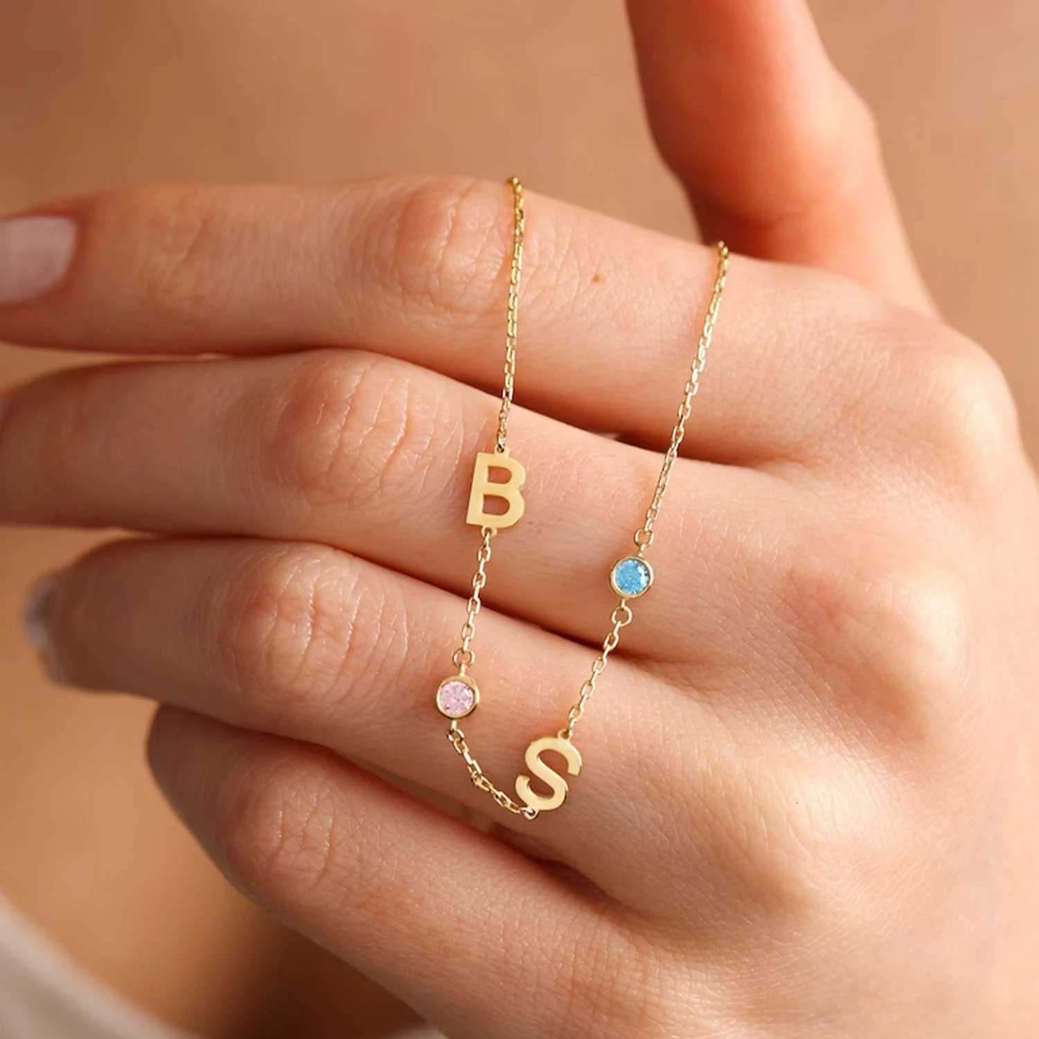 SUNIBI DIY Birthstone Customized Necklace 26 Letter Side Pendant Necklace Gifts Dropshipping Wholesale M251211