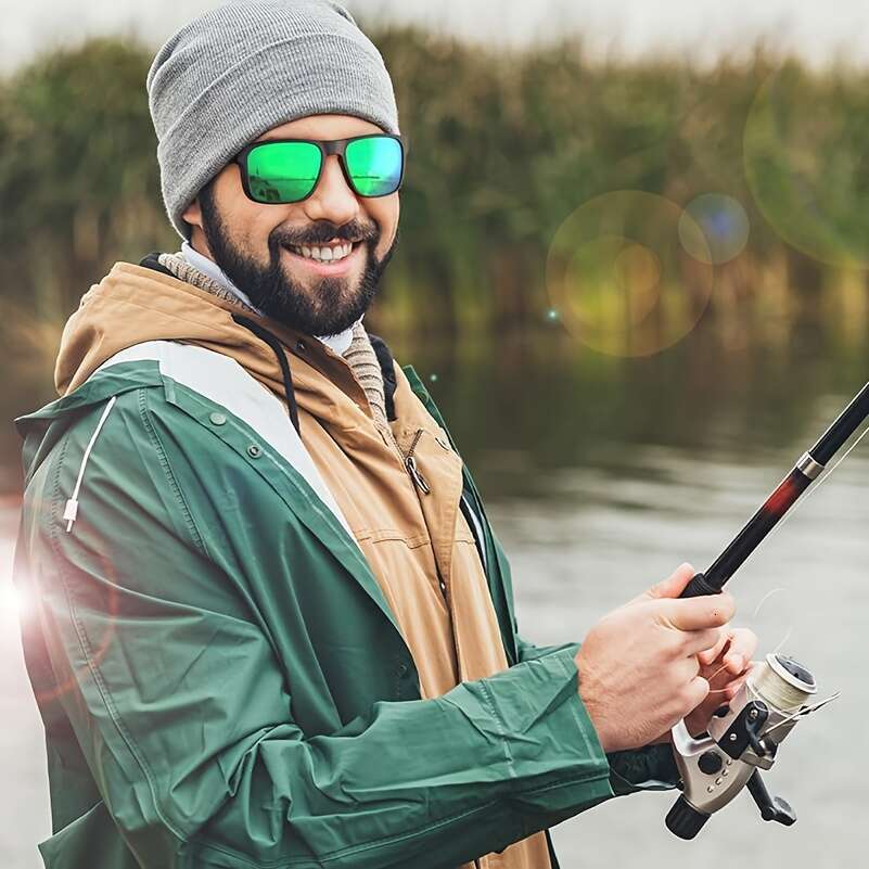 Square Polarized Fashion Glasses Lightweight With Technology, Green Tinted Lenses Floating Frame - High Quality Eyewear For Men & Women, Outdoor Activ