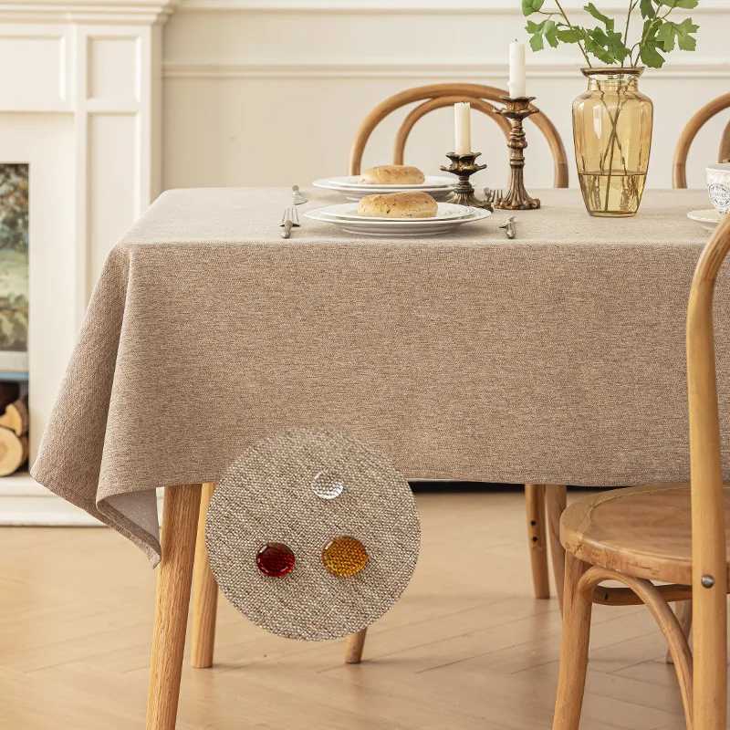 Cotton and Linen Three-proof Tablecloth Waterproof and Dustproof Solid Color Rectangular Tablecloth Coffee Dining Table Cloth H251211