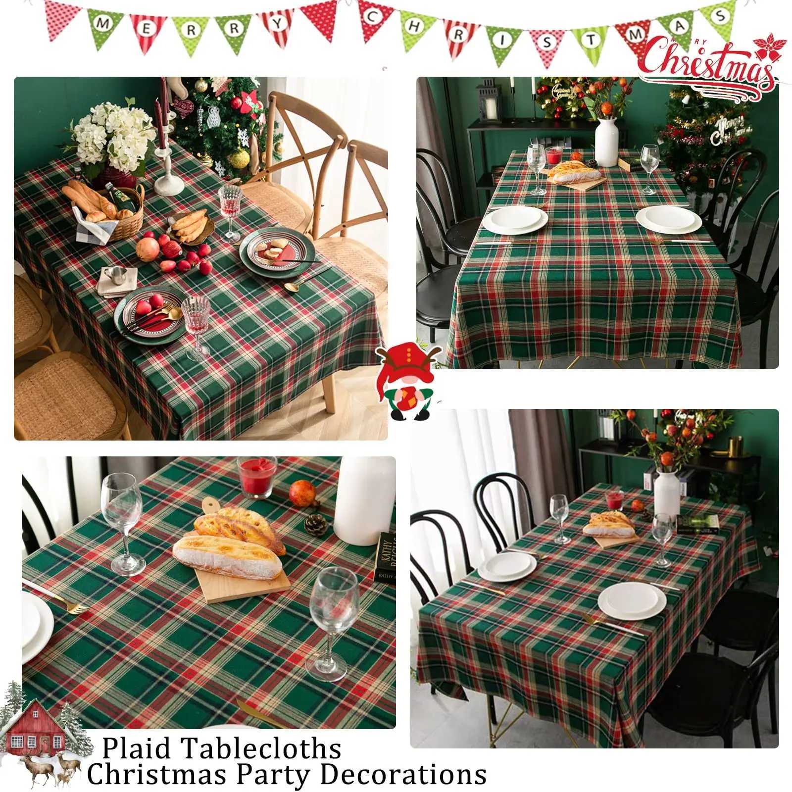 Green Plaid Christmas Tablecloth for Rectangle Tables Polyester Table Cloth Perfect For Holiday Parties Dining and Banquet H251211