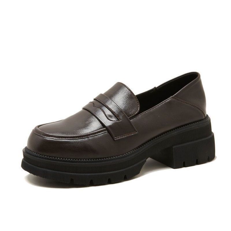 Spring/Autumn Women Shoes Split Leather Round Toe Chunky Heel Shoes Casual Slip-on Platform Shoes Women Loafers Black Pumps free shipping