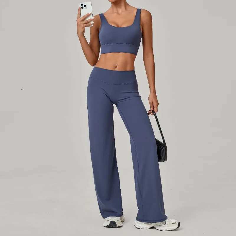 Women Yoga Set Double Shoulder Strap Bra Straight Leg Pants Quick Dry Gym Fitness Workout Clothes Outdoor Running Sports SetT251211