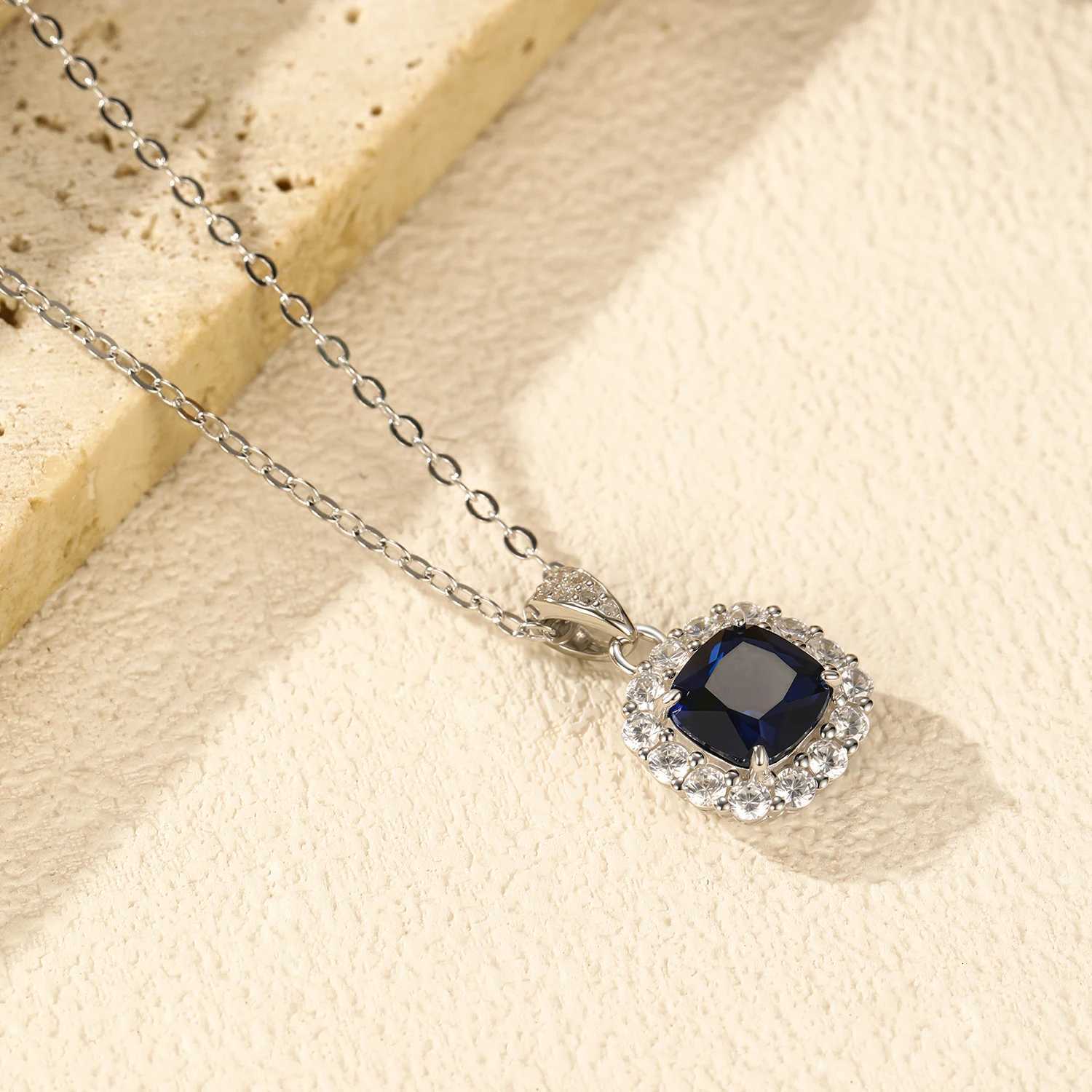 MODIAN 925 Sterling Silver Elegant Luxury Geometric Royal Blue Zirconia Pendant Necklaces For Women Anniversary Fine Jewelry M251211