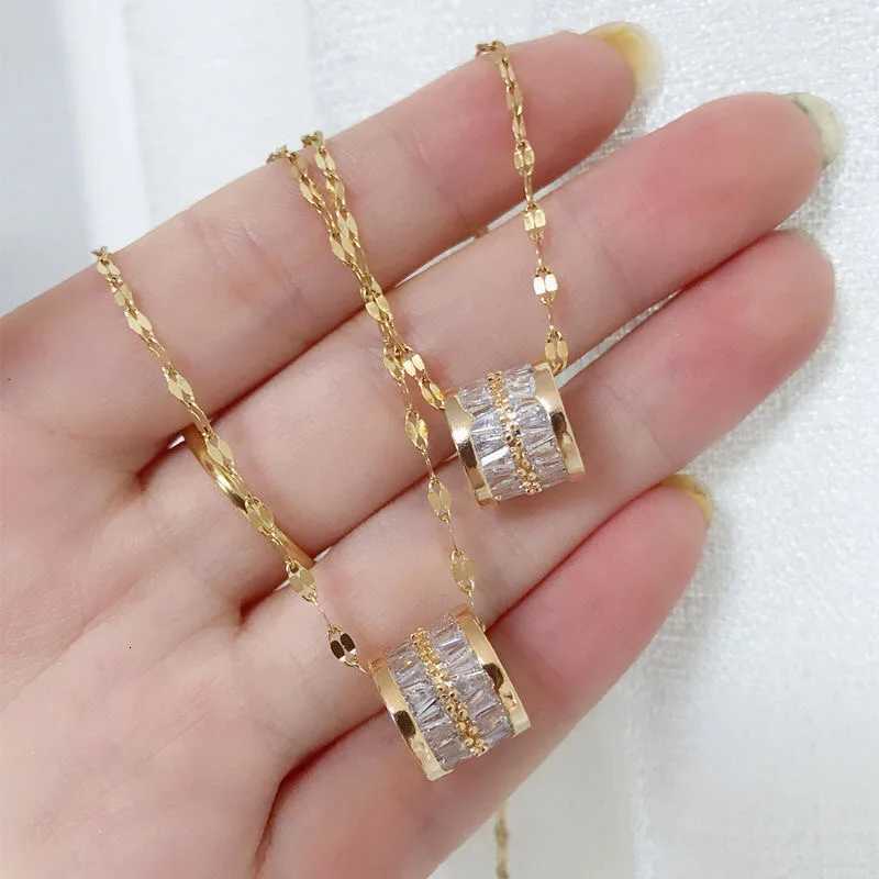 3 Colors Luxury Lucky Beads Pendant Stainless Steel Necklaces For Women Sparkly Zircon Crystal Sexy Female Neck Chain Jewelry M251211