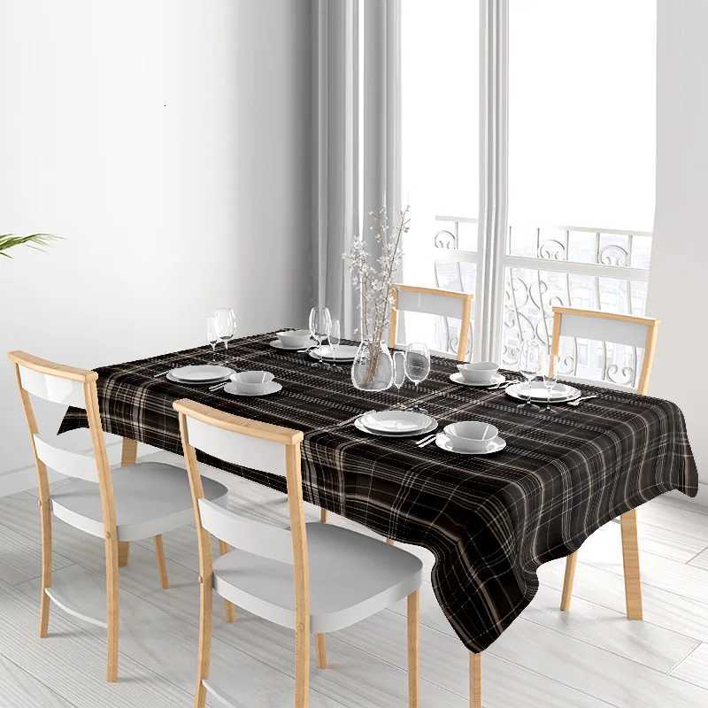 Plaid Dining Tablecloth Modern Black White Checkered Table Cover for Home Decor Versatile Table Linens Set with 4 Blue Placemat H251211