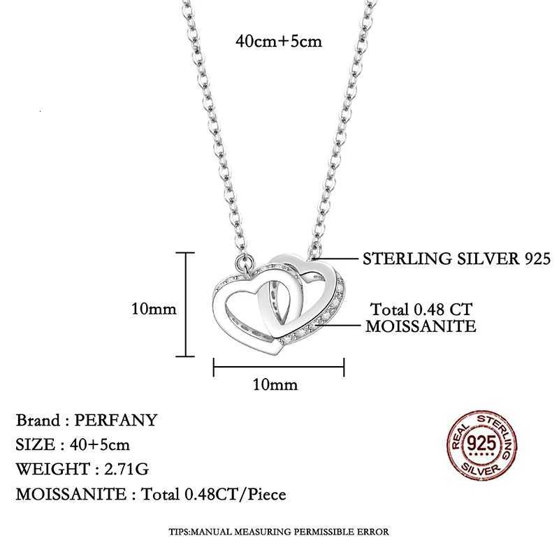 PERFANY All Moissanite Necklace for Women S925 Pure Silver Double Heart Design Laboratory Diamond Pendant Fashion Luxury Jewelry M251211