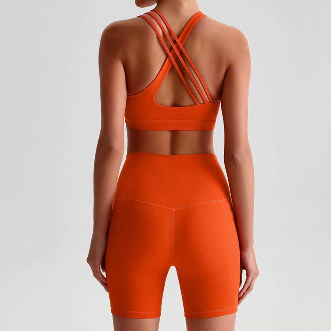 Solid Color Gym Yoga Set Short Legging Cross Back Shoulder Strap Sport Bra Tracksuit Women Suit Comprehensive Training AthleticT251211