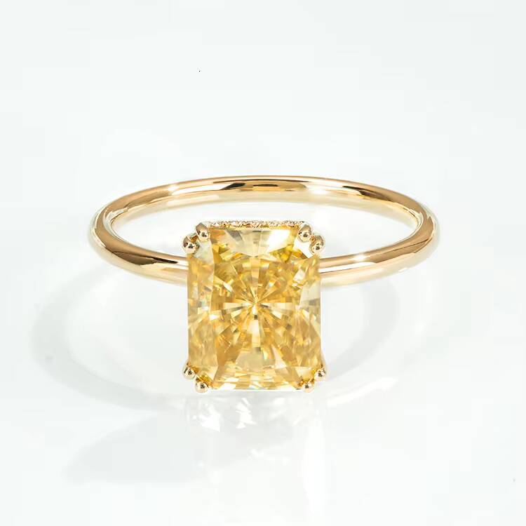 Goldjewelry Factory Wholesale Radiant Cut Good Fire Quality Yellow Moissanite Diamond Stone Rings Women Engagement for Womens