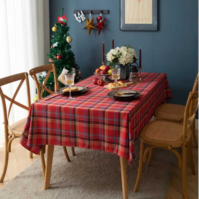 Christmas Black White Grid Cotton Tablecloth Rectangle Dustproof Table Top Coverfor Home Party Birthday Christmas Decor H251211