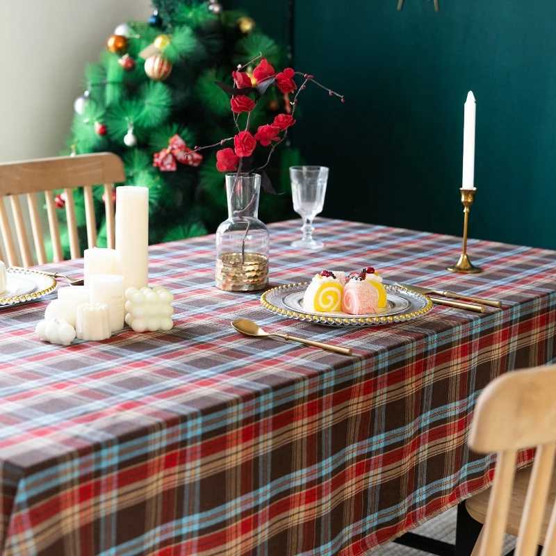Christmas Plaid Tablecloth Blue and Red Plaid Tablecloth Christmas Party Dinner Washable Tablecloth Home Living Room Decoration H251211