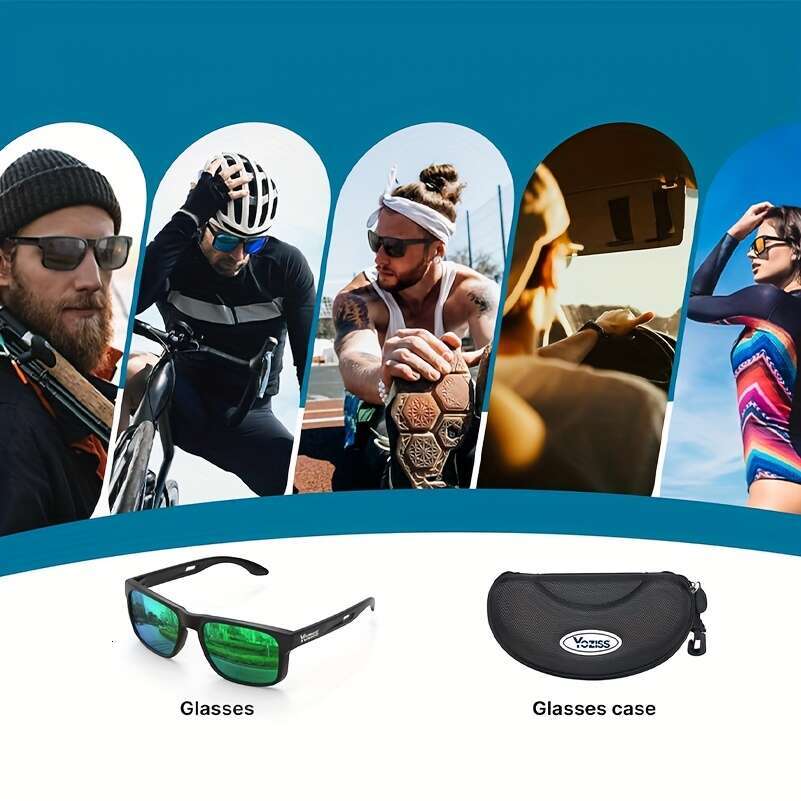 Square Polarized Fashion Glasses Lightweight With Technology, Green Tinted Lenses Floating Frame - High Quality Eyewear For Men & Women, Outdoor Activ
