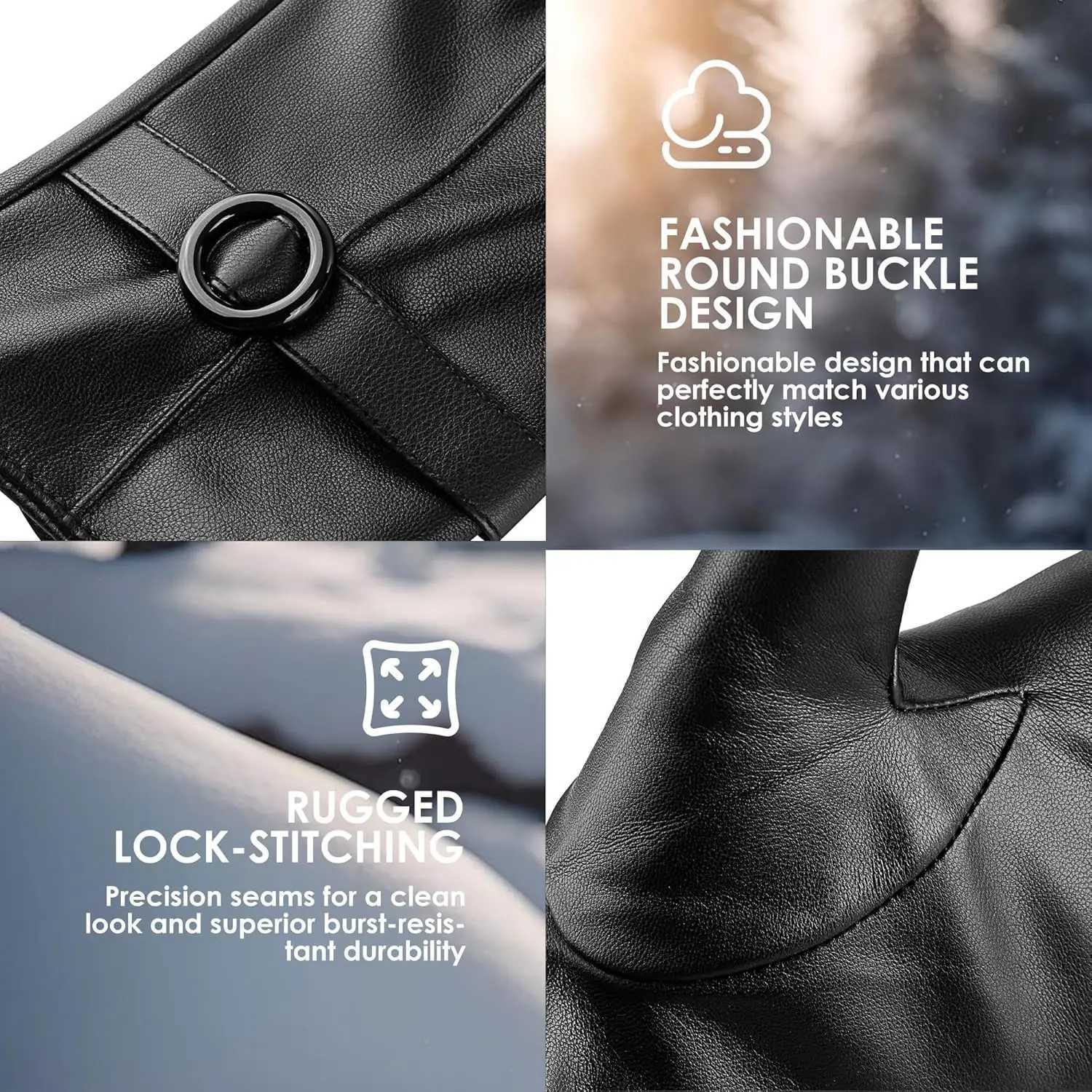 Womens Winter Leather Gloves Touchscreen Warm Driving Lambskin Gloves Cold Weather Fashion Y251211