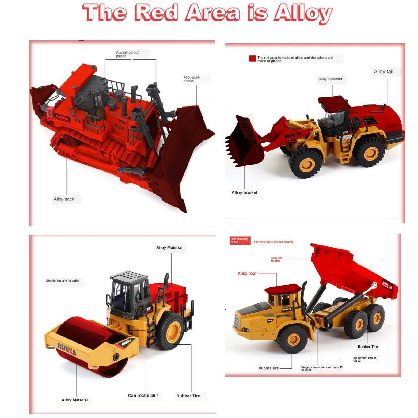 HUINA Alloy Diecast Excavator 150 Engineering Construction Model Bulldozer Metal Truck for Boys Birthday Gift Toy Cars Y251209