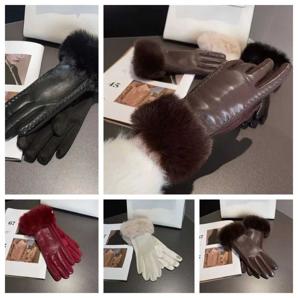 Fashion PU Leather Womens Gloves for Cold Weather Cuff Thermal Lining Winter Warm Gloves with Faux Fur Trim Gift Party Gloves Y251211