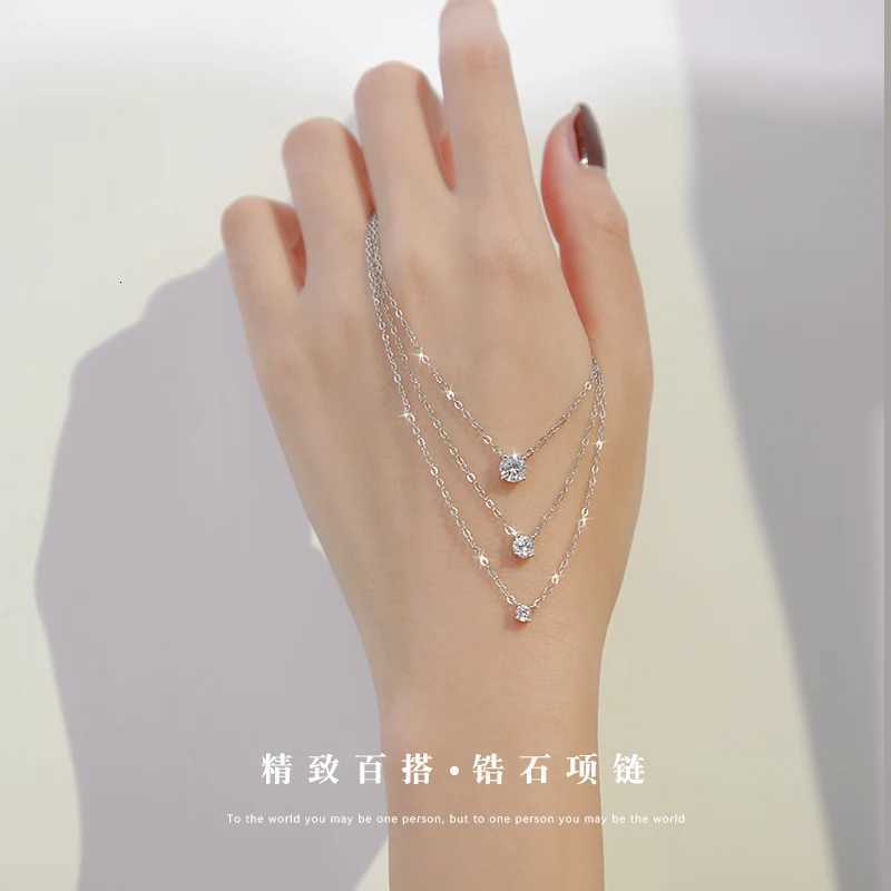 Hot 925 Sterling Silver 14k Gold Plated Necklace Versatile Sparkling Zircon Choker Clavicle Chain for Women Wedding Jewelry M251211