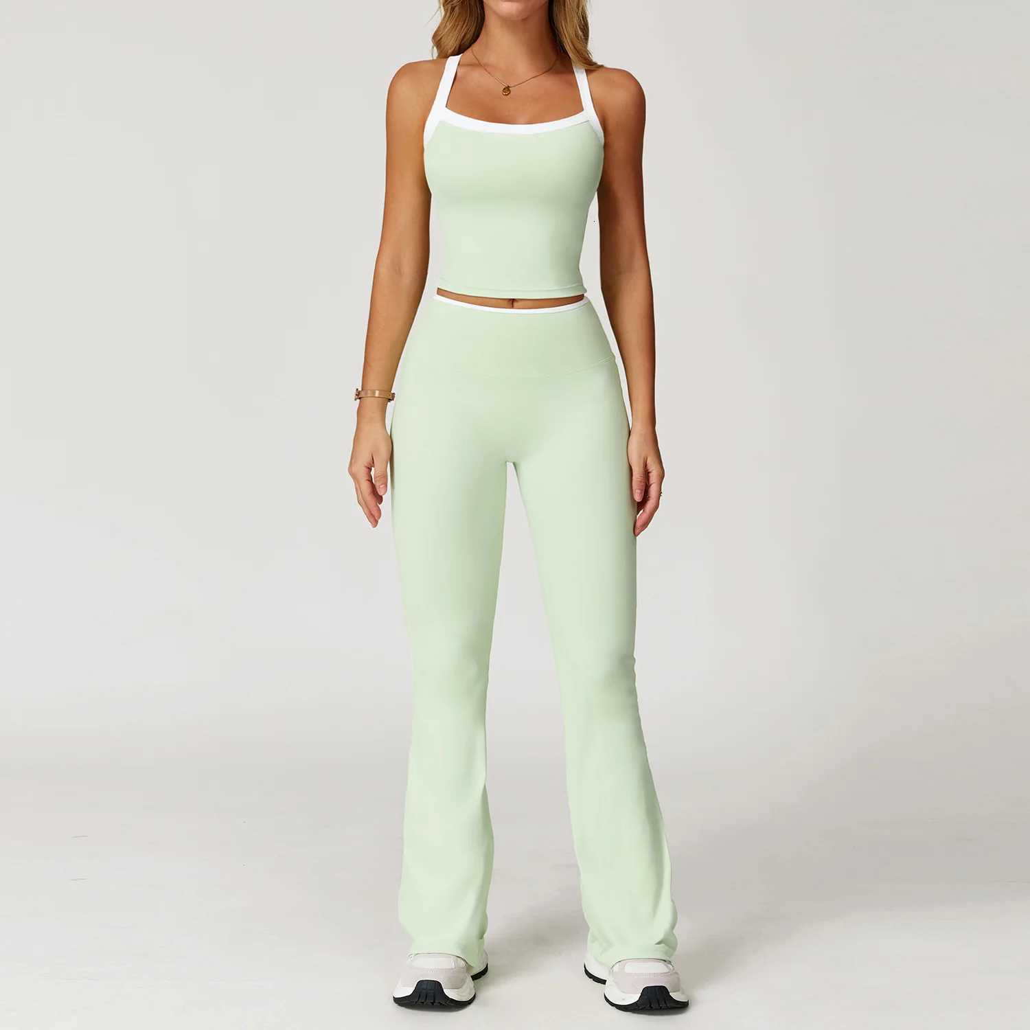 Womens Clothes 2 Pieces Workout Tracksuit Yoga Set Sportswear Gym Clothing High Waist Bell-bottoms Sexy Fitness Bta Sports SuitT251211