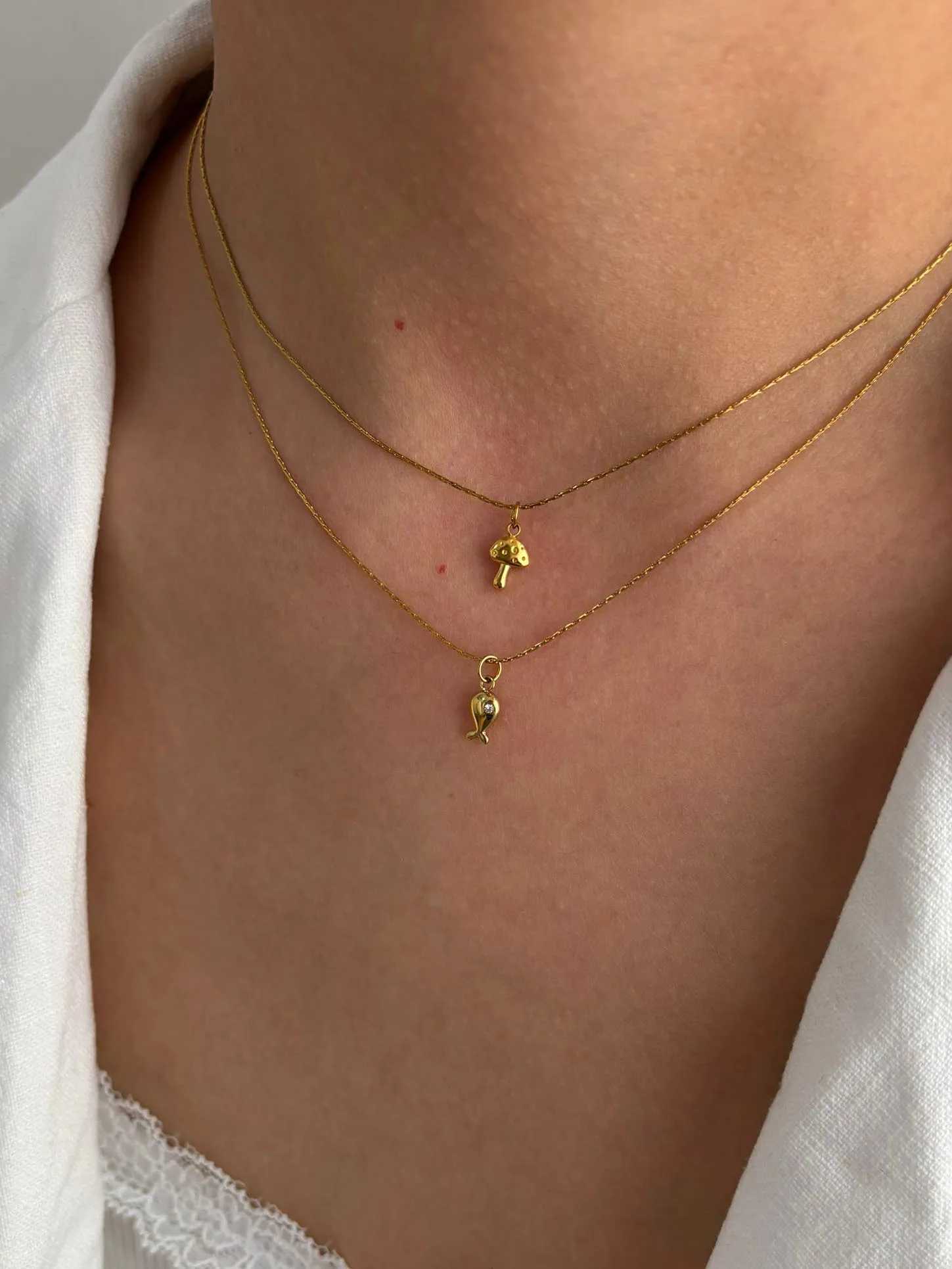 GHIDBK Minimalist 18K Gold Plated Mushroom Small Whale Pendant Necklaces Dainty Fashion Stainless Steel Daily Jewelry for Women M251211