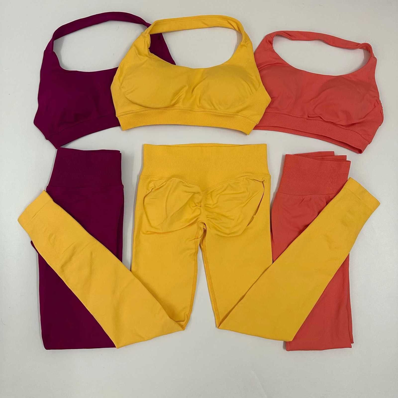 No Yoga Leggings Set Women Seamless Yoga Set High Waist Scrunch Butt Legging With Halter Sports Bra Workout Gym SuitT251211