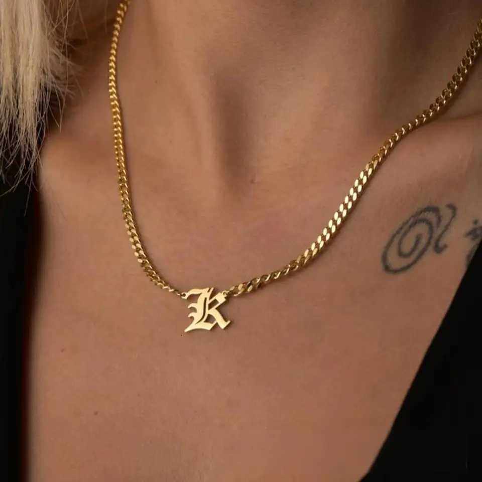 Custom Initials Necklace Gold - Plated Personalized Pendant Stainless Steel Chain Trendy Letter Jewelry for Women Ideal Gift M251211