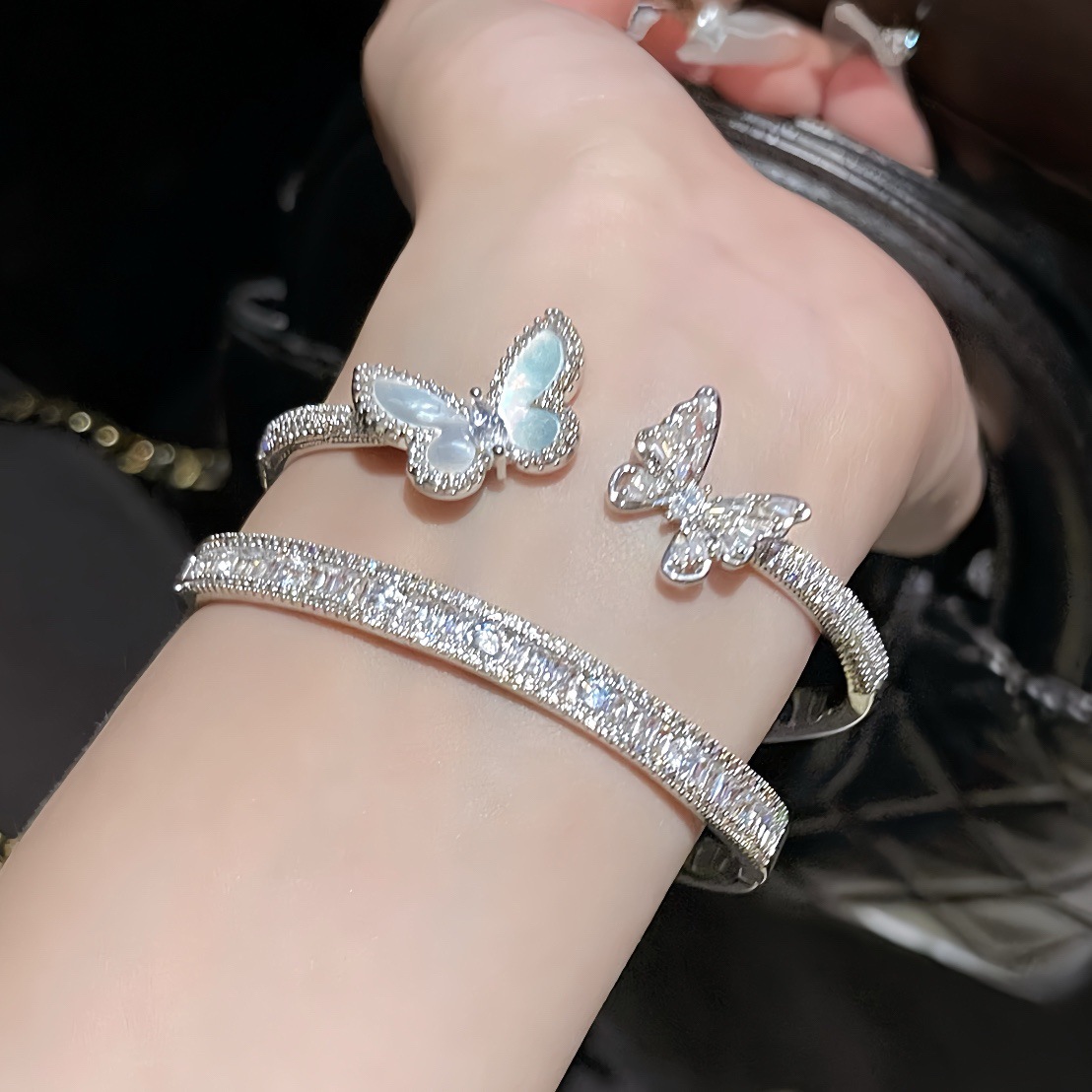 Super Sparkling Zircon Mother-of-Pearl Butterfly Open Ultra Fairy Exquisite Fashionable Bracelet Light Luxury High-End Feel Jewelry for Women - view 4