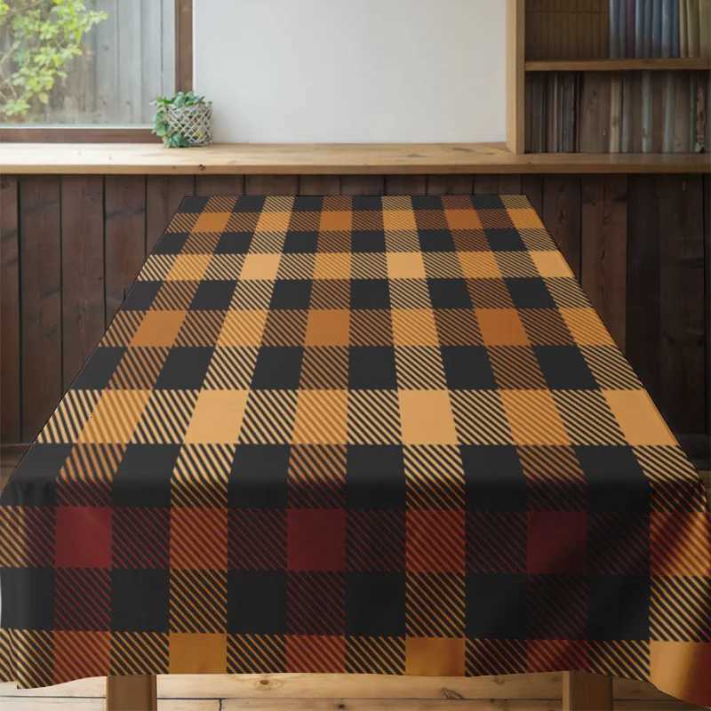 Modern Plaid Tablecloth Decorative Dining Table Linens Set for Home Party Decoration in Dark Brown Orange Checkered Pattern 56x1 H251211