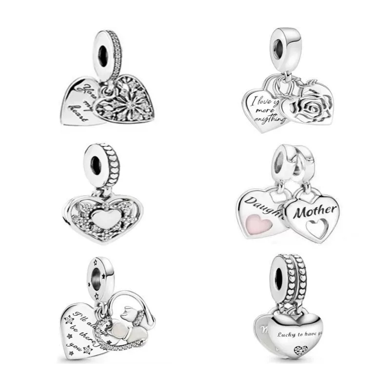 S925 Sterling Silver Luxury Designer Heart Charms Pendant Women Fits 3mm Snake Chain Bracelets Birthday Christmas Gift DIY Making Jewelry B117