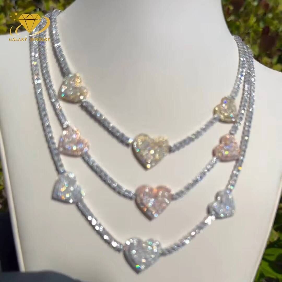 Customized Moissanite Chain Mens Vvs Tennis Chain 4mm 925 Silver Clover Heart Women Iced Out Diamond Moissanite Tennis Necklace