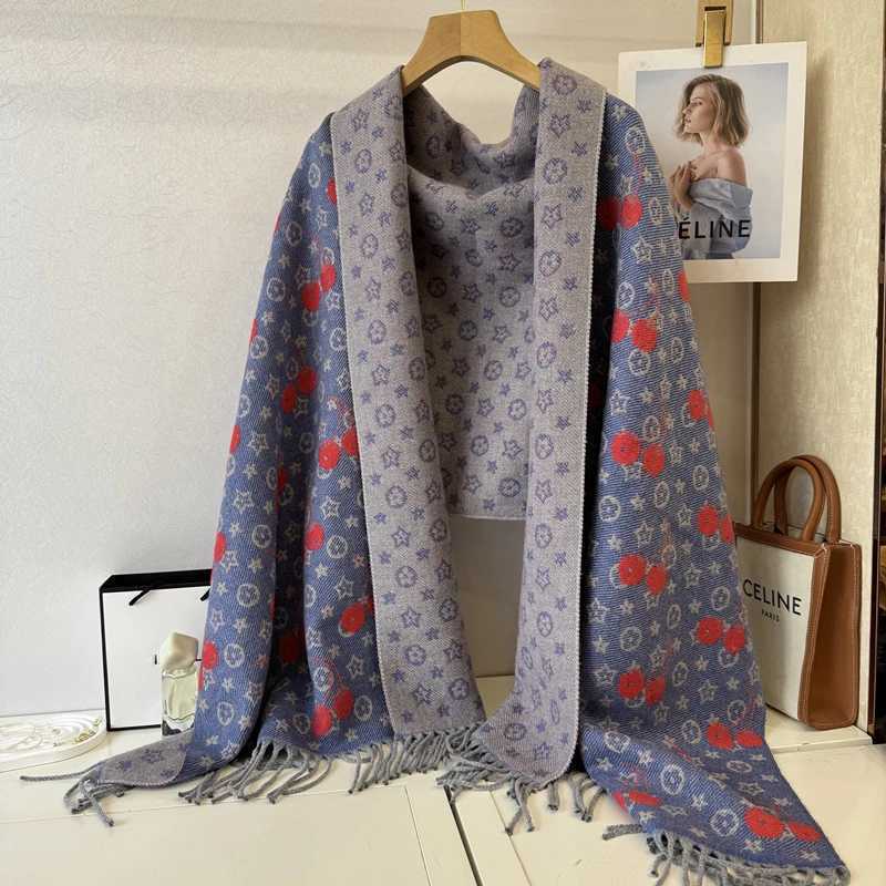 Fashion Luxury Cherry Stars Faux Cashmere Shawl Winter Long Warm Scarf Soft Comfort Wraps Spring Autumn Poncho Women Neckerchief Y251211
