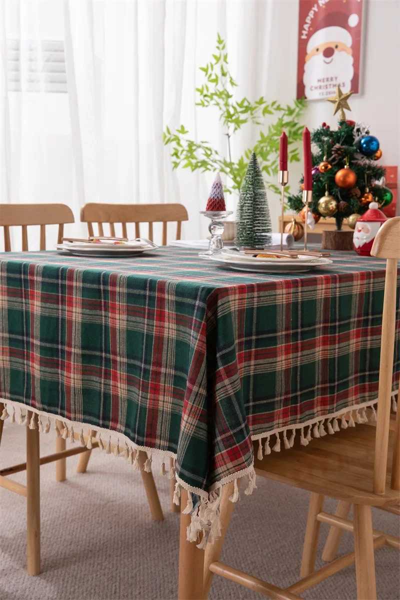 Christmas Plaid Tablecloth Table Runner Napkin Festive Wedding Xmas Party Dinner Washable Reusable Tablecloth Desktop Decoration H251211