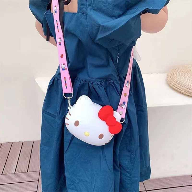 Sanrio Kawaii Hello Kitty Silicone Shoulder Bag Cartoon Storage Bags Portable Satchel Fashion Purse Coin Pouch Christmas Gifts For Girl H251211