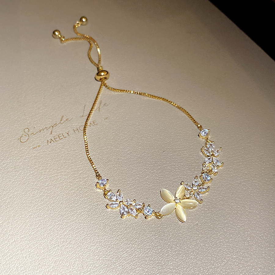 18K Real Gold Plated Zircon Flower Chain Adjustable Pendant Bracelet Versatile Bangle Light Luxury High-End Feel Jewelry - view 6