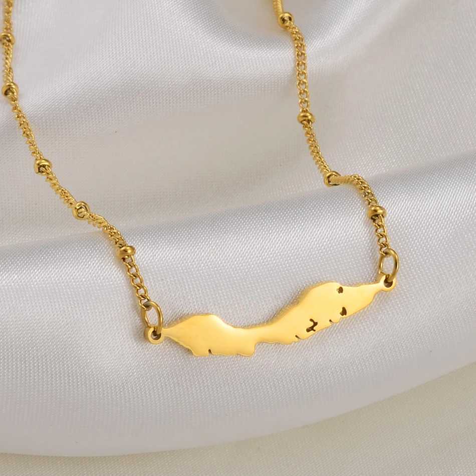 Anniyo 45cm/35cm Curacao Map Ball Chain Necklaces Charm Pendant Stainless Steel Gold Color Silver Color Jewelry 230321 M251211
