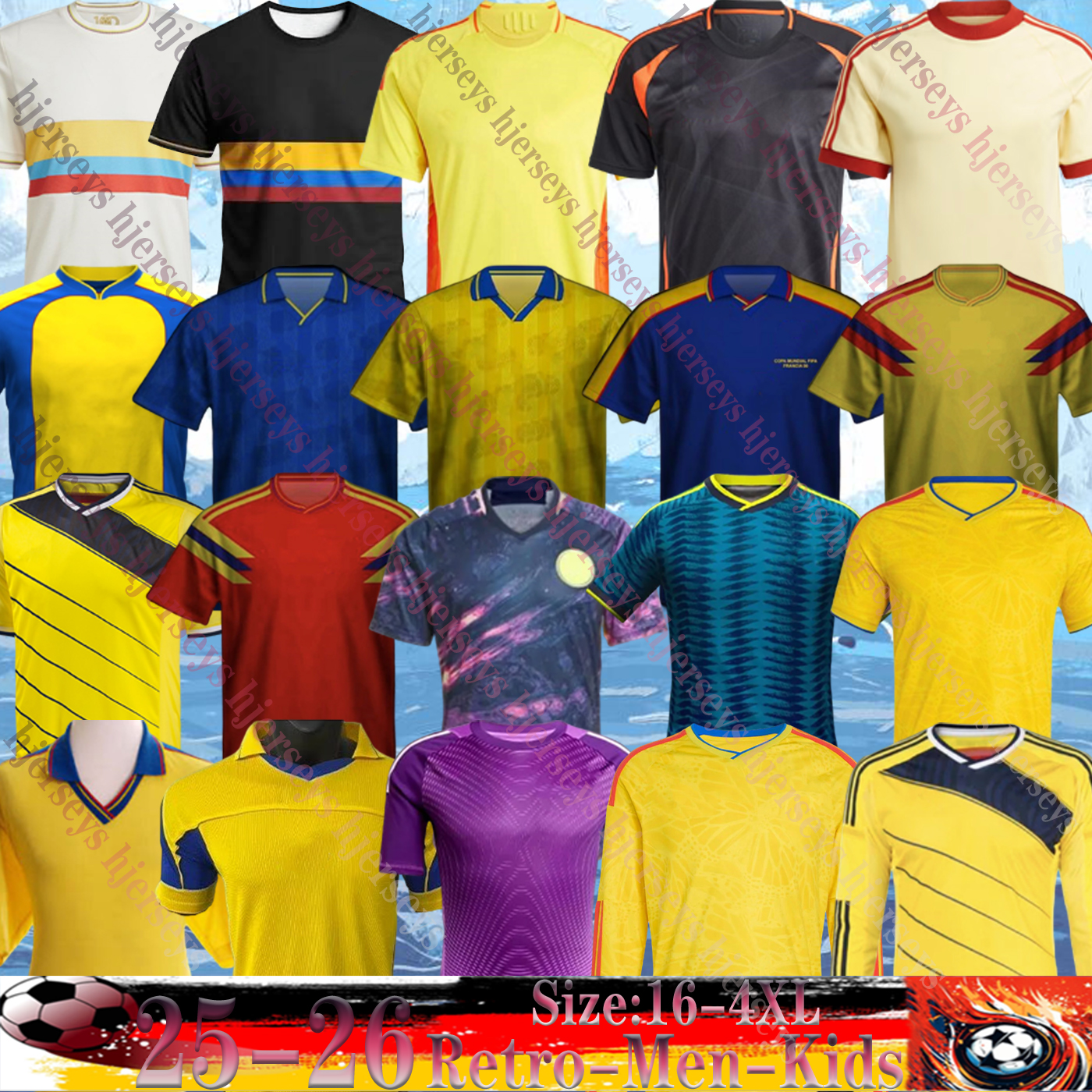 26 27 Colombia Soccer Jersey 90 94 98 01 03 05 10 14 100 Valderrama Retro JAMES Home football T shirt CUADRADO classic commemorate Collection Camiseta de futbol maillot