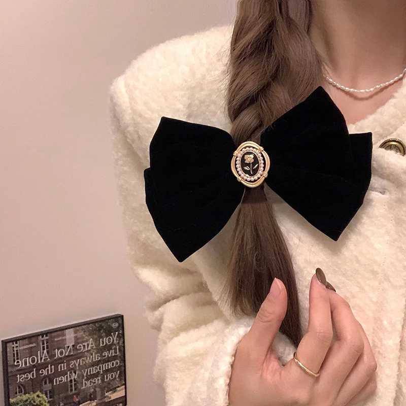 Rose Black Veet Bow Hair Clip for Wen Retro Elegant Ponytail Clip Fashion hairpin Hair Accory Y251210