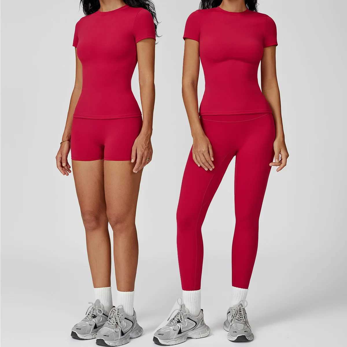 New Yoga Set Two Piece Women Short Sleeve Top with High Waist Leggings Seamless Workout Clothes Patchwork Sport Fitness Gym SetsT251211