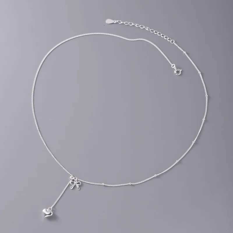 925 Sterling Silver Necklace Adjustable Bowtie Ribbon Heart Pendant Choker for Women Girl Jewelry Gift Dropshipping Wholesale M251211
