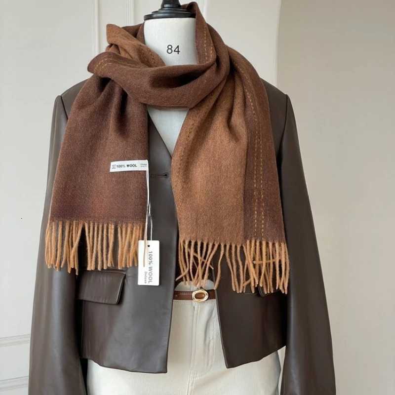 High Quality Australia100 Pure Wool Scarf Women Fall Winter Design Double-Sided Stitching Knitted Cashmere Shawl Female Muffler Y251211