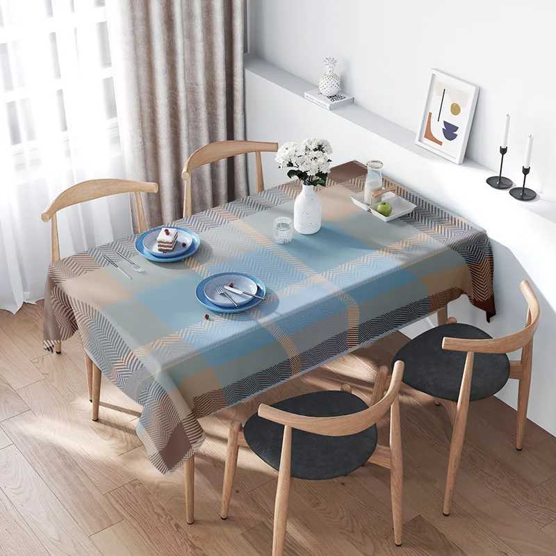 Modern Home Decor Tablecloth ic Blue Plaid Dining Room Linen Cover for Kitchen Living Room Decoration 60x120 inches L H251211