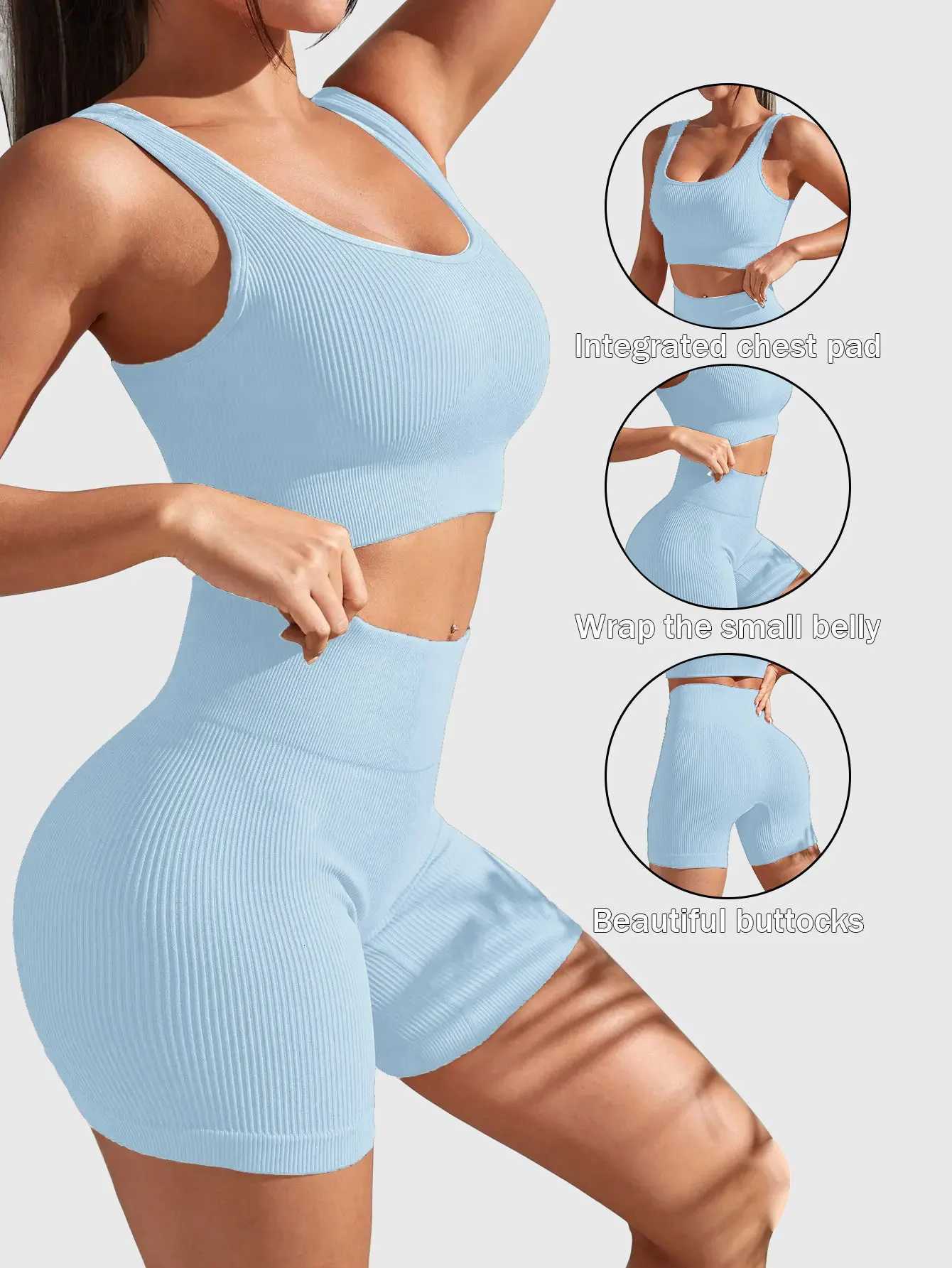 CZGUKE Ribbed Yoga Exercise Set Womens Seamless Umbilical Bra Shorts Set Comfortable and Elastic Cycling Fitness SportswearT251211