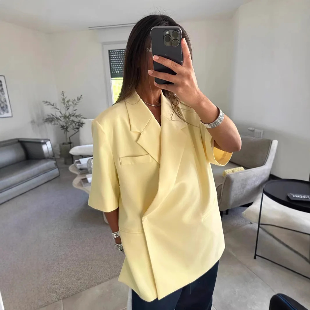 2025 Autumn Women Butter Oversized Blazer Sets Chic One Button Lapel Coats High Waist Shorts Suits Lady Commute Street Outfits 251128