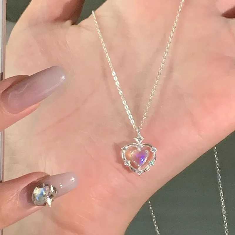 925 Sterling Silver Handmade Zircon Moonstone Necklace Simple Moonlight Heart ShAPed Pendant Women Wedding Gift Wholesale M251211